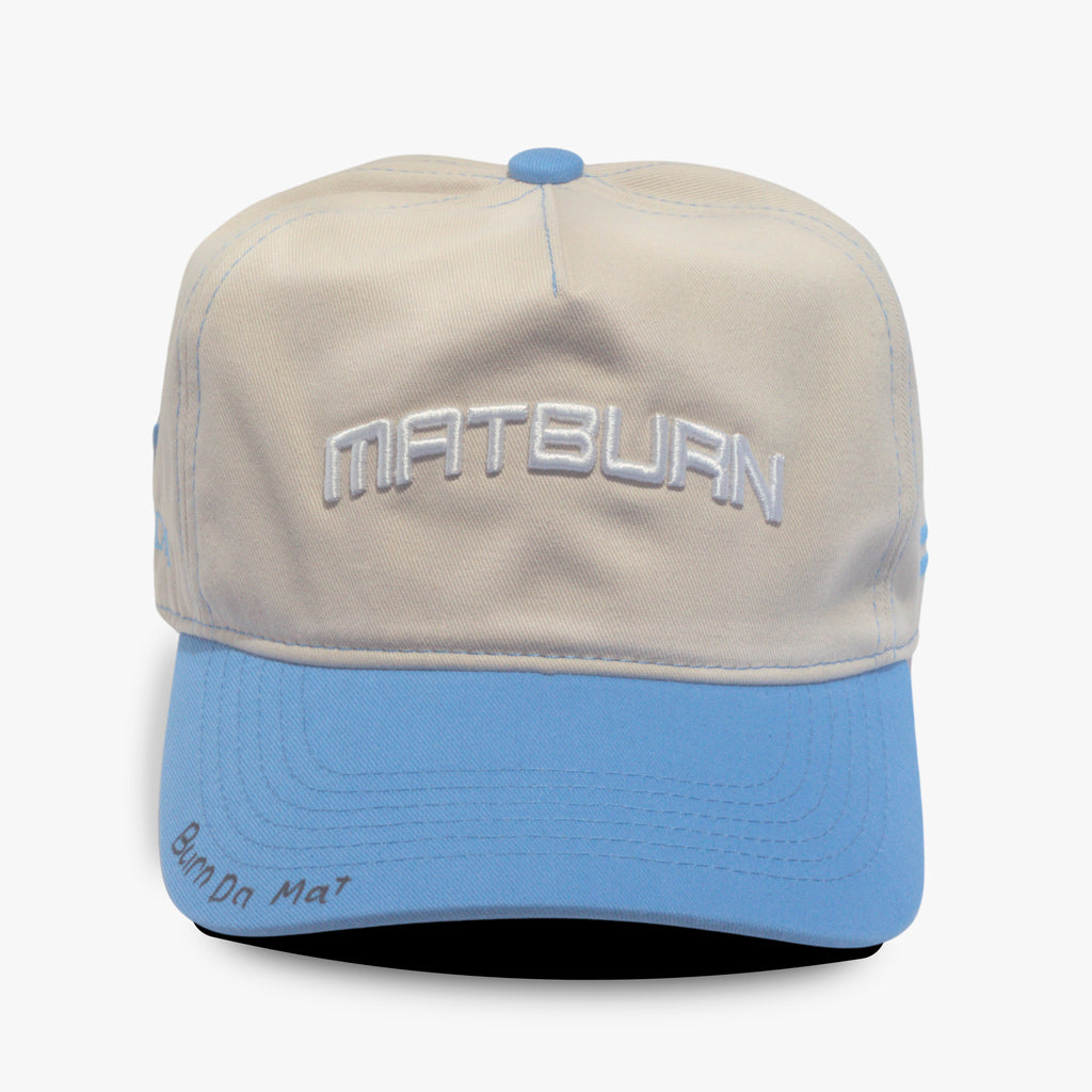 MB26URN Cap, beige crown and blue brim, by MatBurn