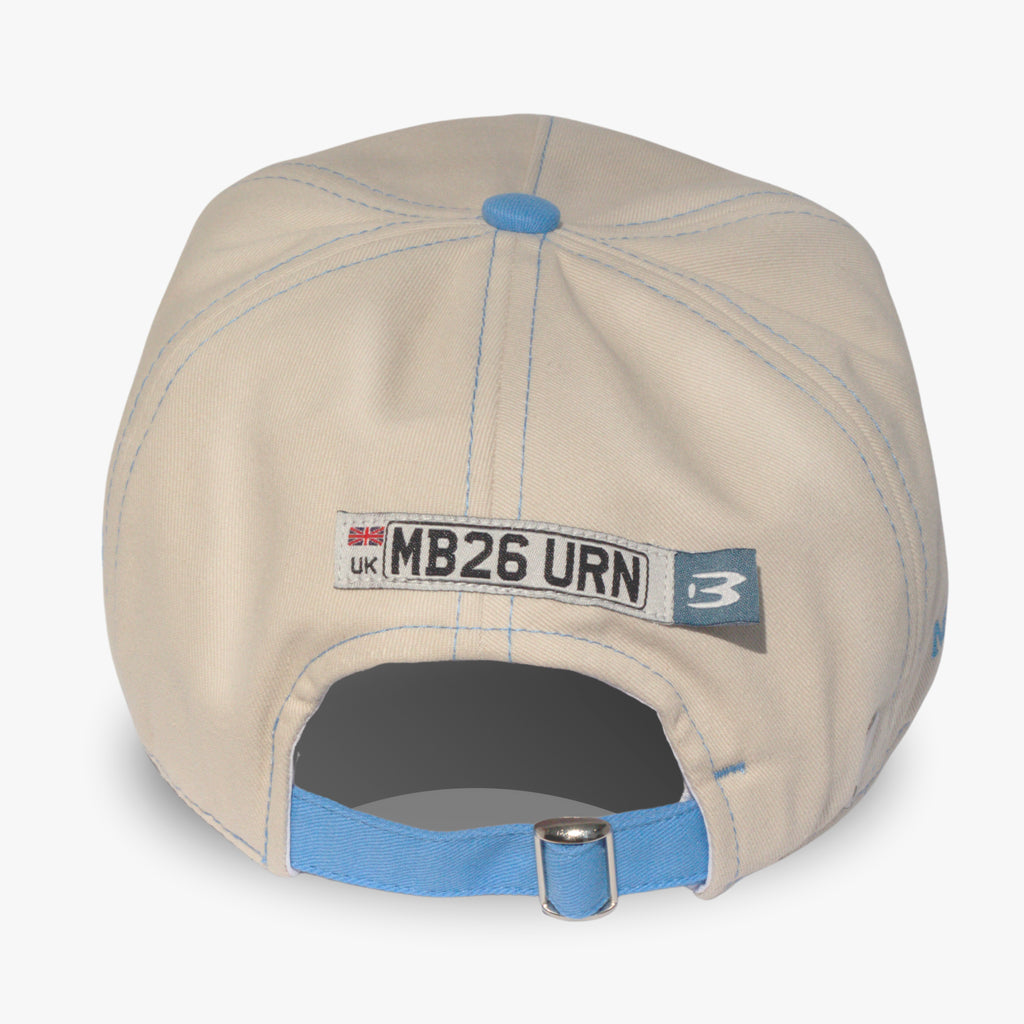 MB26URN Cap, beige crown and blue brim, by MatBurn